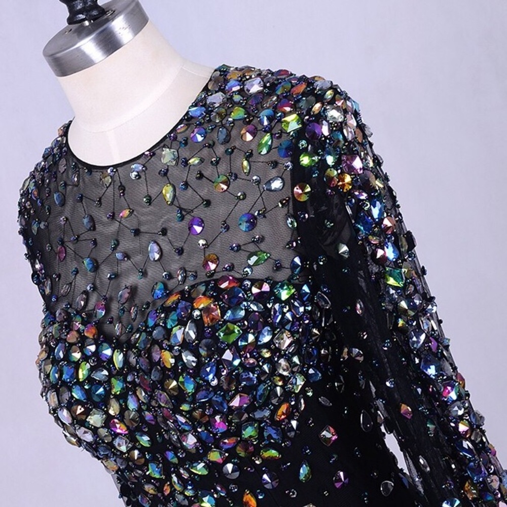Gothic Queen Bridal Feather Rhinestone Gown,2-22W - Picture 4 of 8